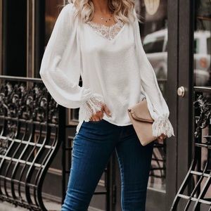 White Satin Lace Blouse